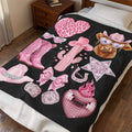 Pink Western Cowgirl Velveteen Plush Blanket – Heart, Boots & Cactus Cozy Throw