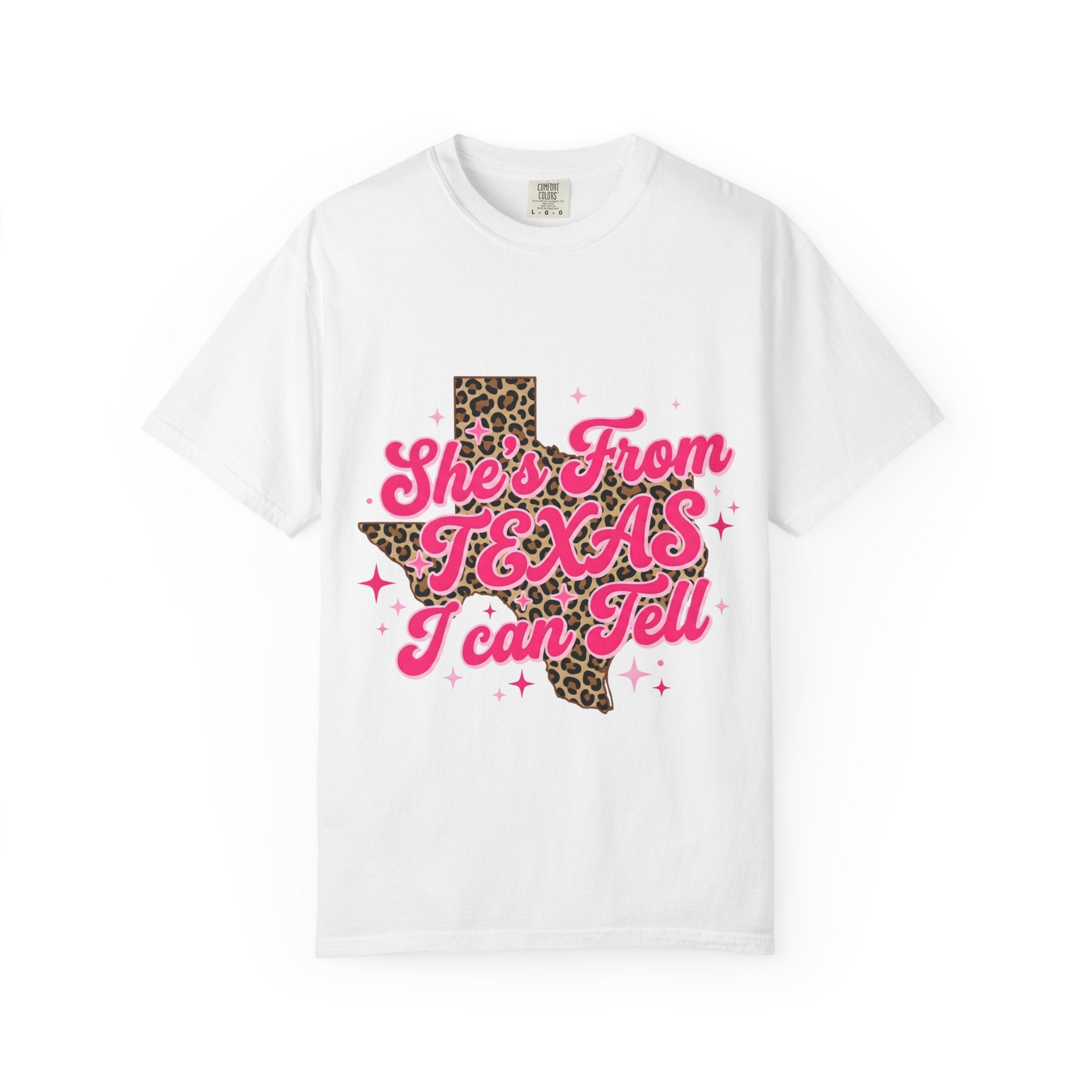 Texas Leopard Graphic T-Shirt — "She's From Texas I Can Tell"