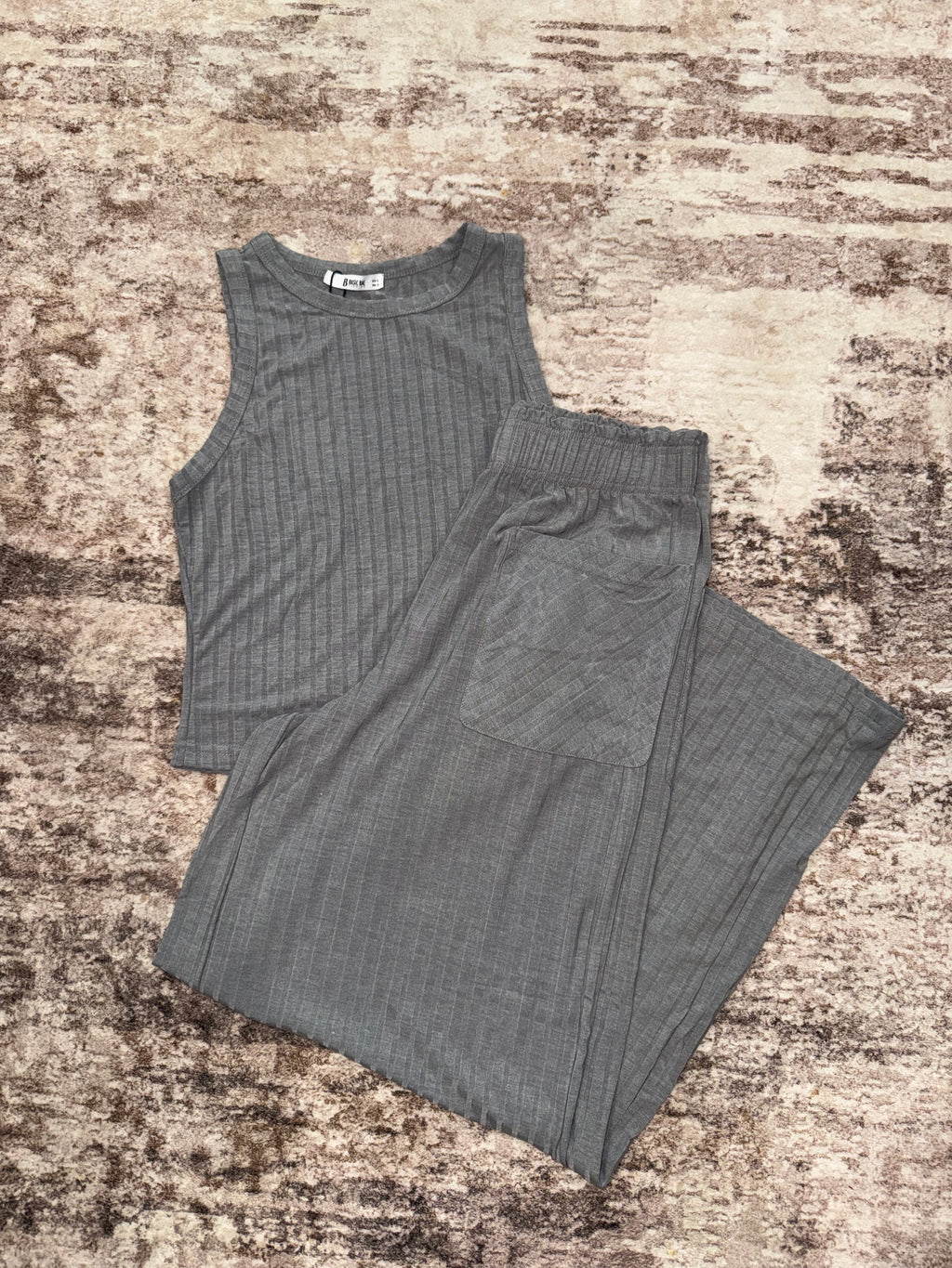 Gray Wide Leg Pants Set