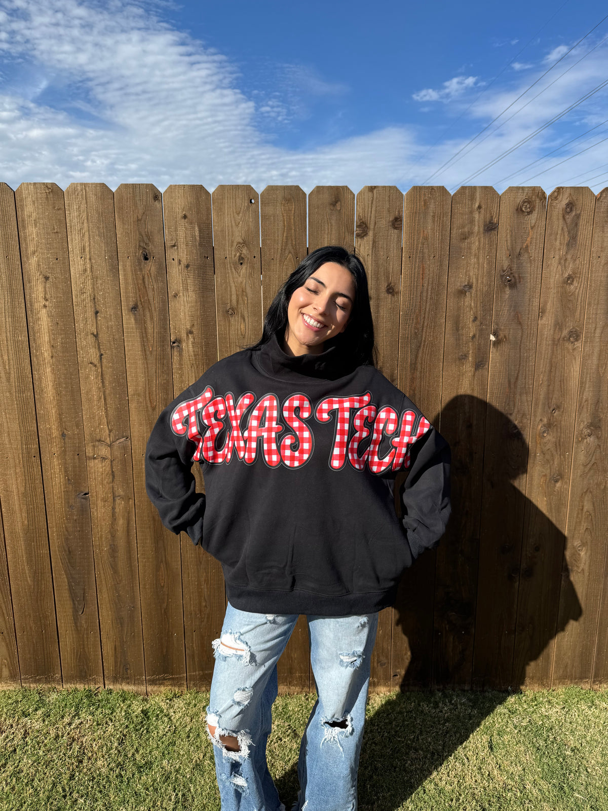 Gingham Texas Tech Mock Neck