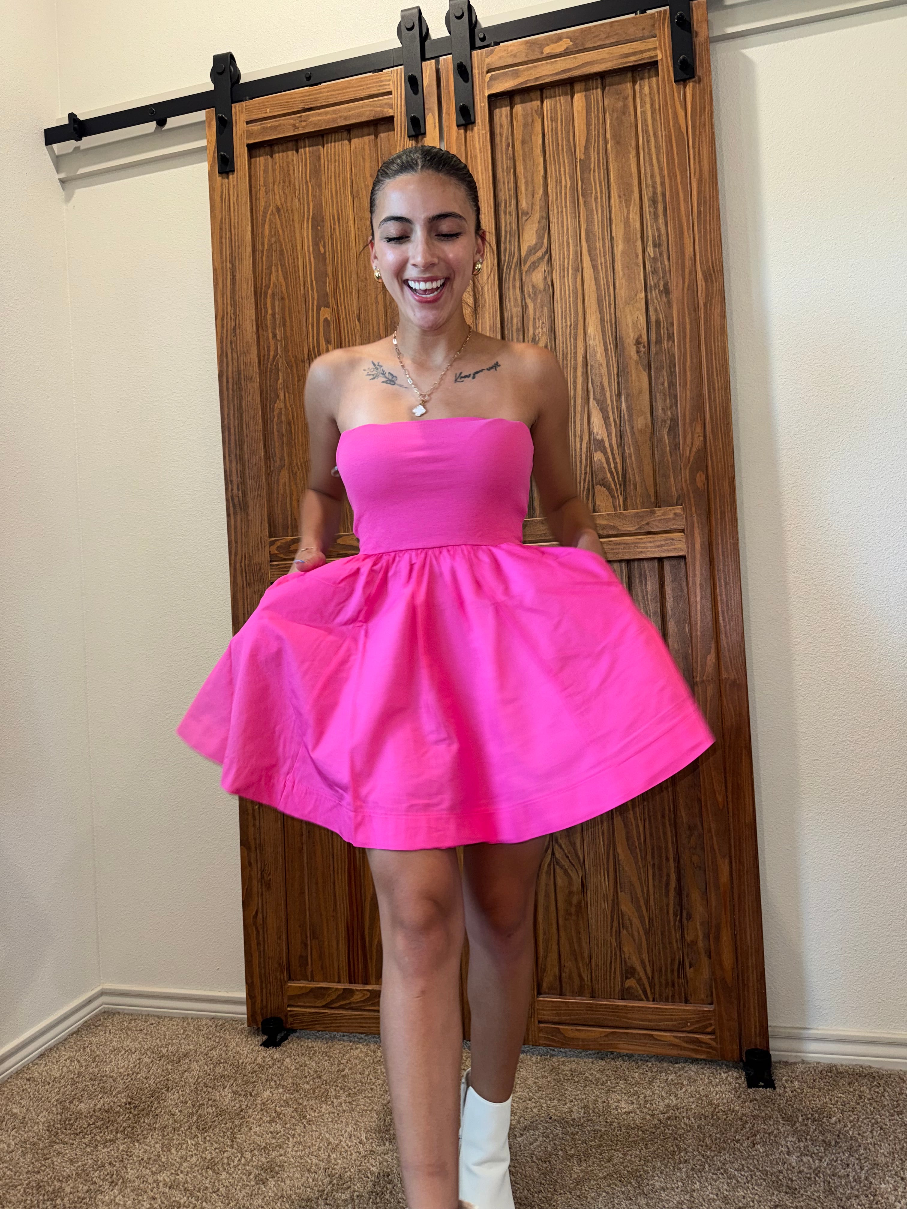 Zenana Strapless Pink Dress