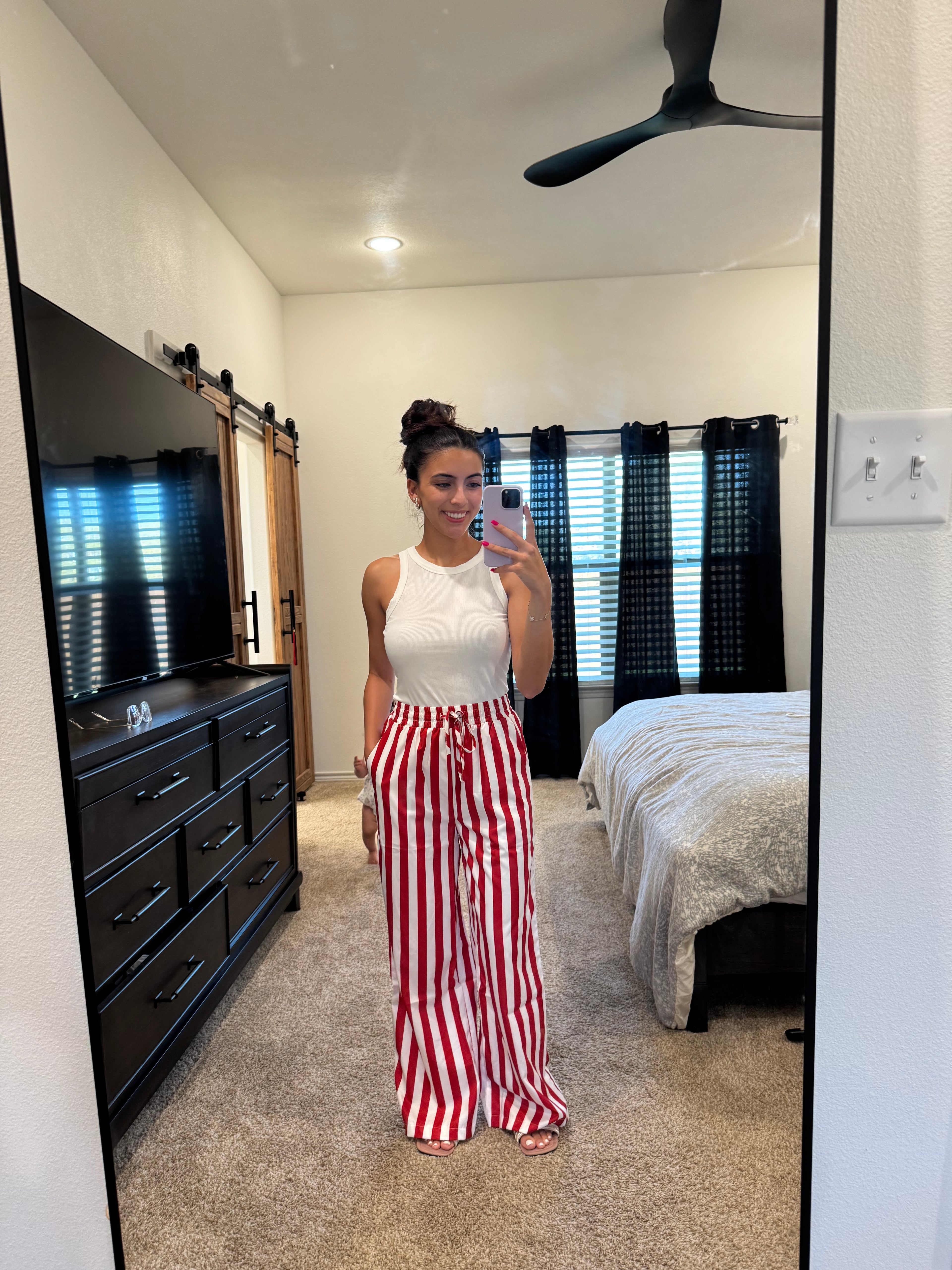 Red Striped Silk Pants