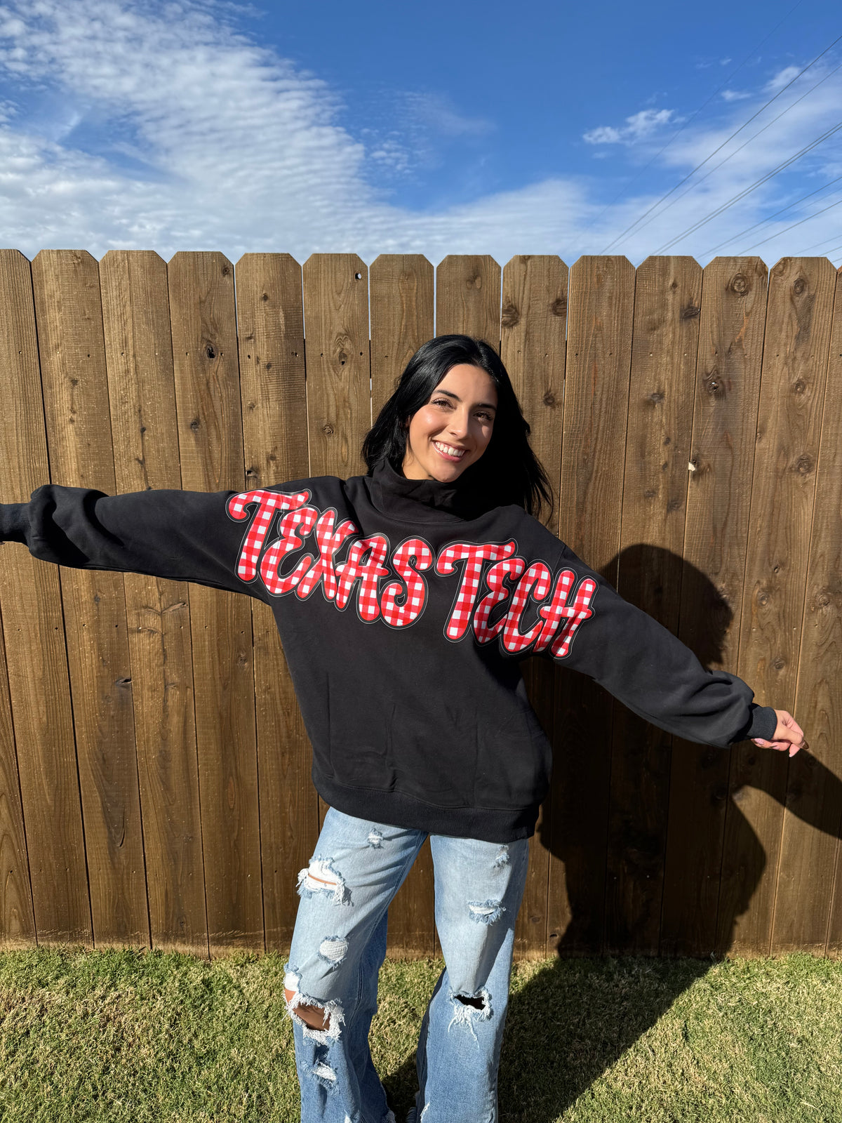 Gingham Texas Tech Mock Neck
