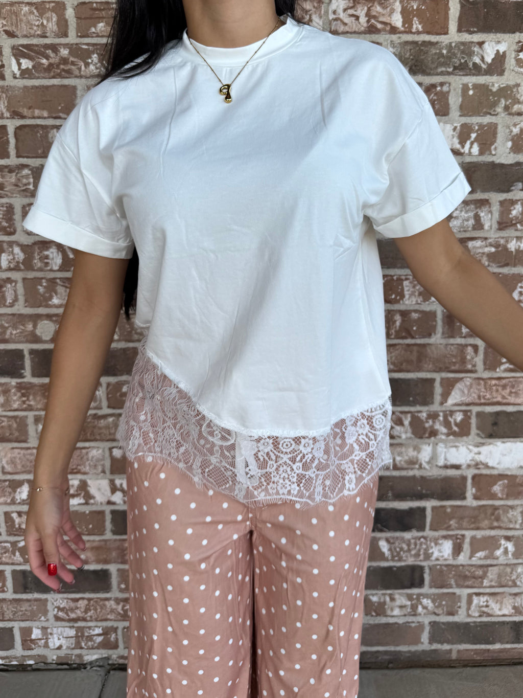 White Lace Hem Tee